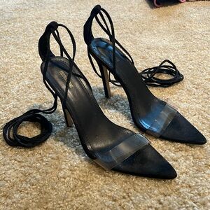 PLT Black Strapped Heels